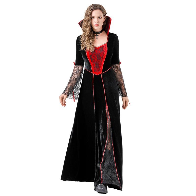 Witch Costume Dress Women Halloween Cosplay Stage Performance Medieval Fantasy Outfit With Collar