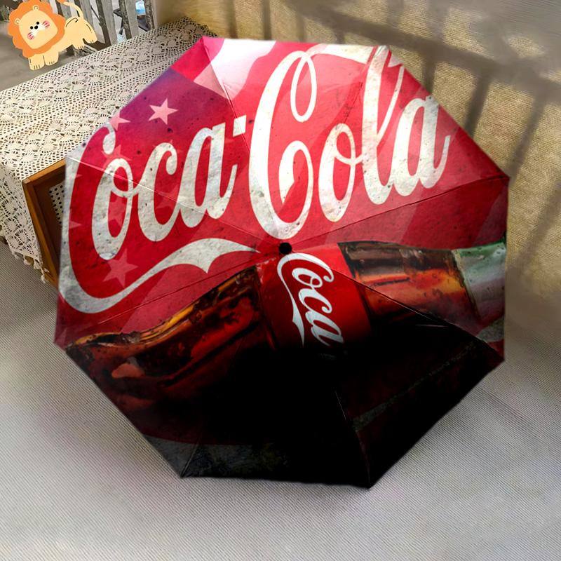 1PC Coca-cola American Flag Automatic Umbrella - Suitable Travel Outdoor Portable Umbrella Birthday Gift Daily Essentials