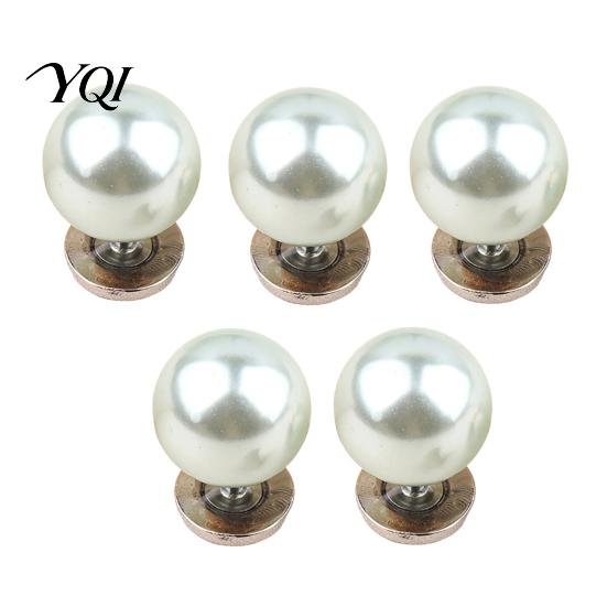 Removable Clothing Buttons 5Pcs Fake Pearl for Clothing, Decorative Brooch Pins, No Instant Fabric Fixer Sew Safety Pins Shirt Neckline Embellishment,