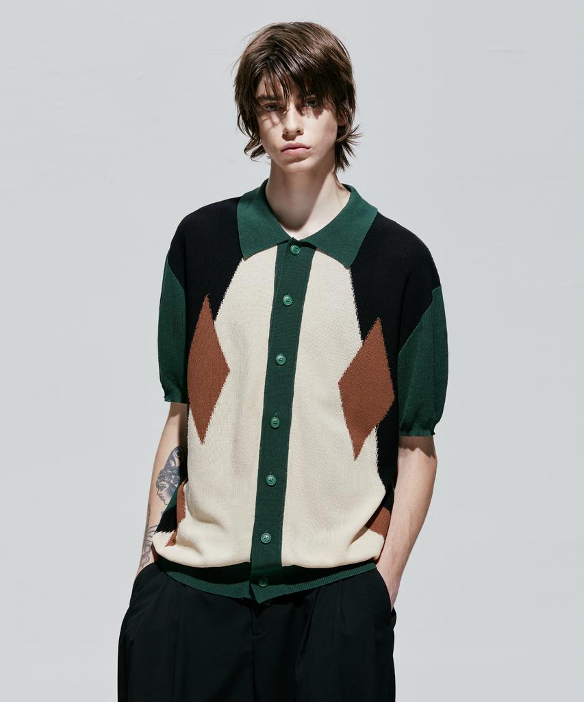 Ssy Poker Diamond Half Knit Cardigan Green