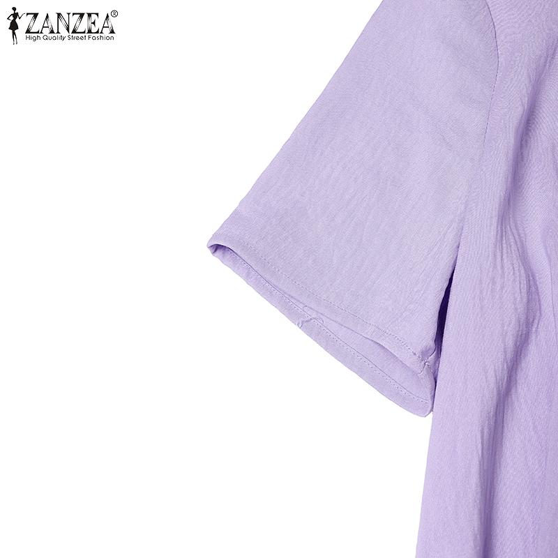 ZANZEA Women Casual Round Neck Short Sleeve Summer Floral Dress