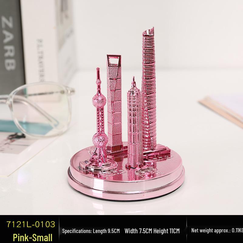 Envy Porcelain Oriental Pearl Tower Model: Shanghai Architectural Souvenir Figurine for Desktop Decoration.