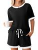 2026 Summer Women's Two-Tone Ribbed Short Sleeve Loungewear Set
