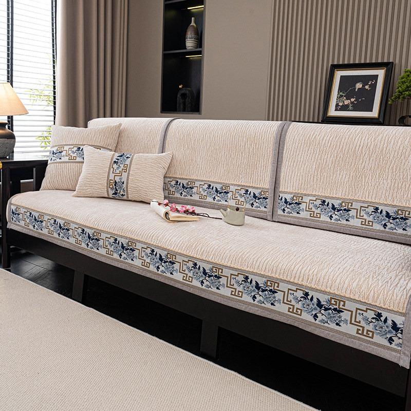 [Gruby, Antypoślizgowy Pokrowiec na Sofę Klasyczny] Luksusowy Pokrowiec na Sofę z Weluru z Ozdobnymi Przeszyciami - Gruby, Ręcznik na Sofę