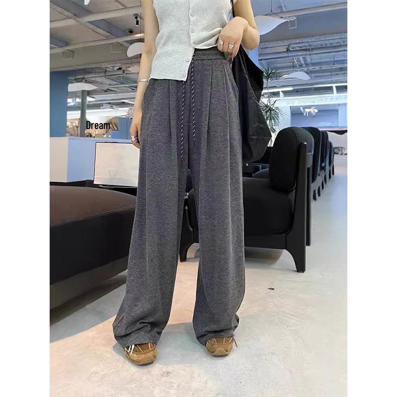 Korean Style Wide-Leg Floor-Length Women's Drawstring Pants - Autumn/Winter 2025