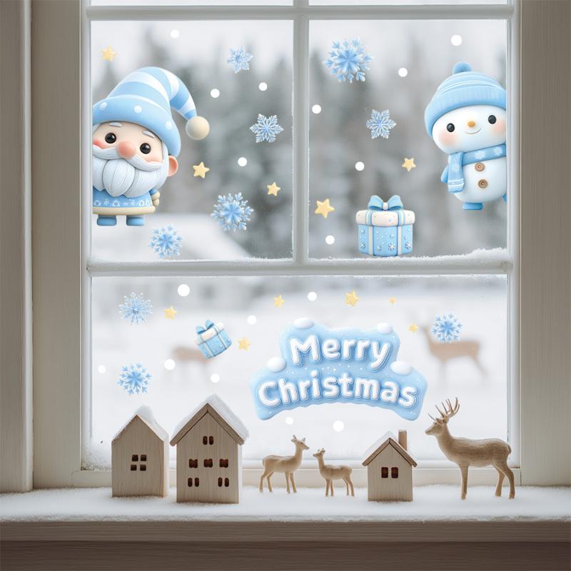1/2/3/4/6/9 Sheets Winter Snowman Santa Claus Snowflake Static Electricity Decals Christmas Window Stickers Ornaments Xmas Decor