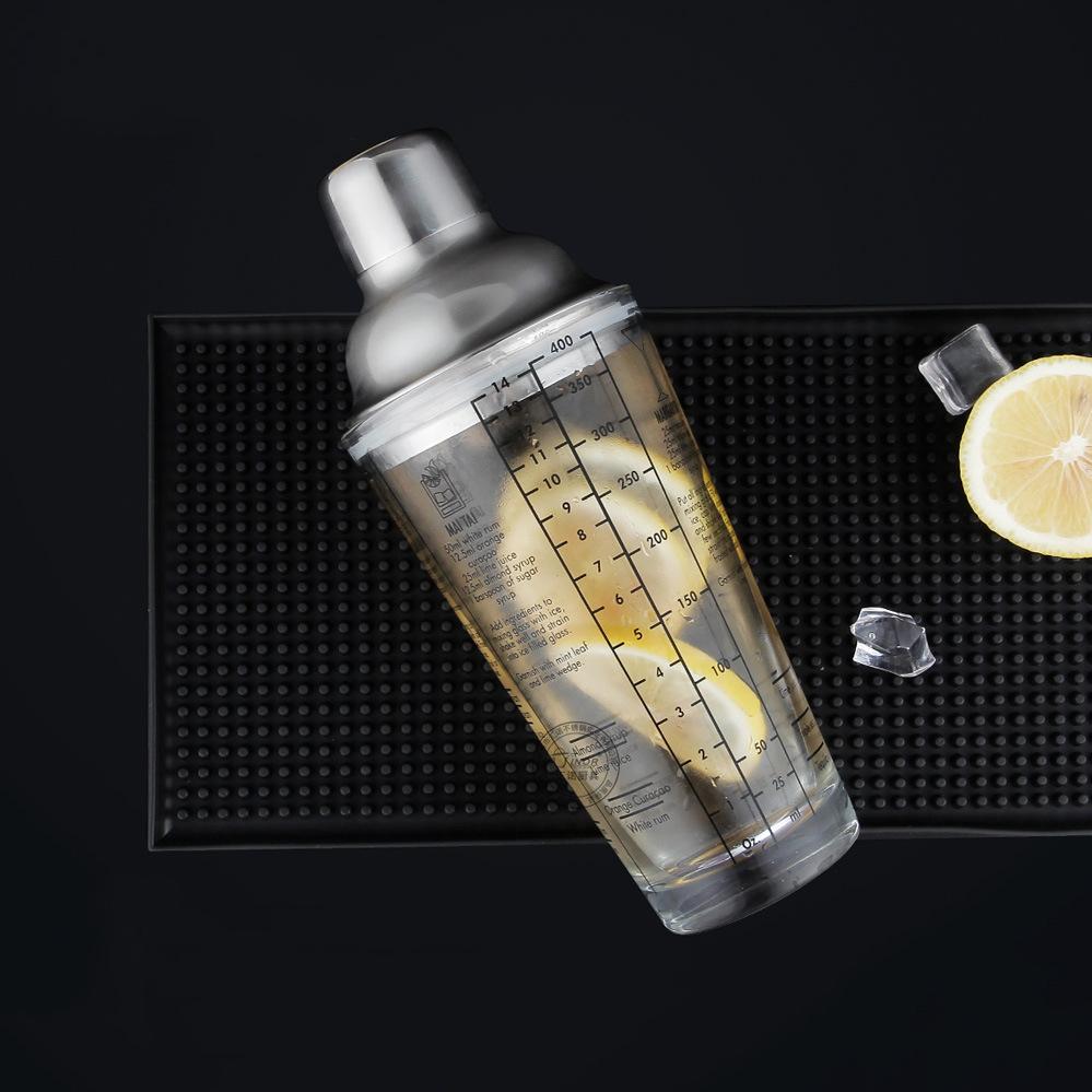 1pcs Glass Shaker With Scale Stainless Steel 400ml Shaker Bar Cocktail Hand Shaker Drink Juice Home Kitchen Utensils Tool