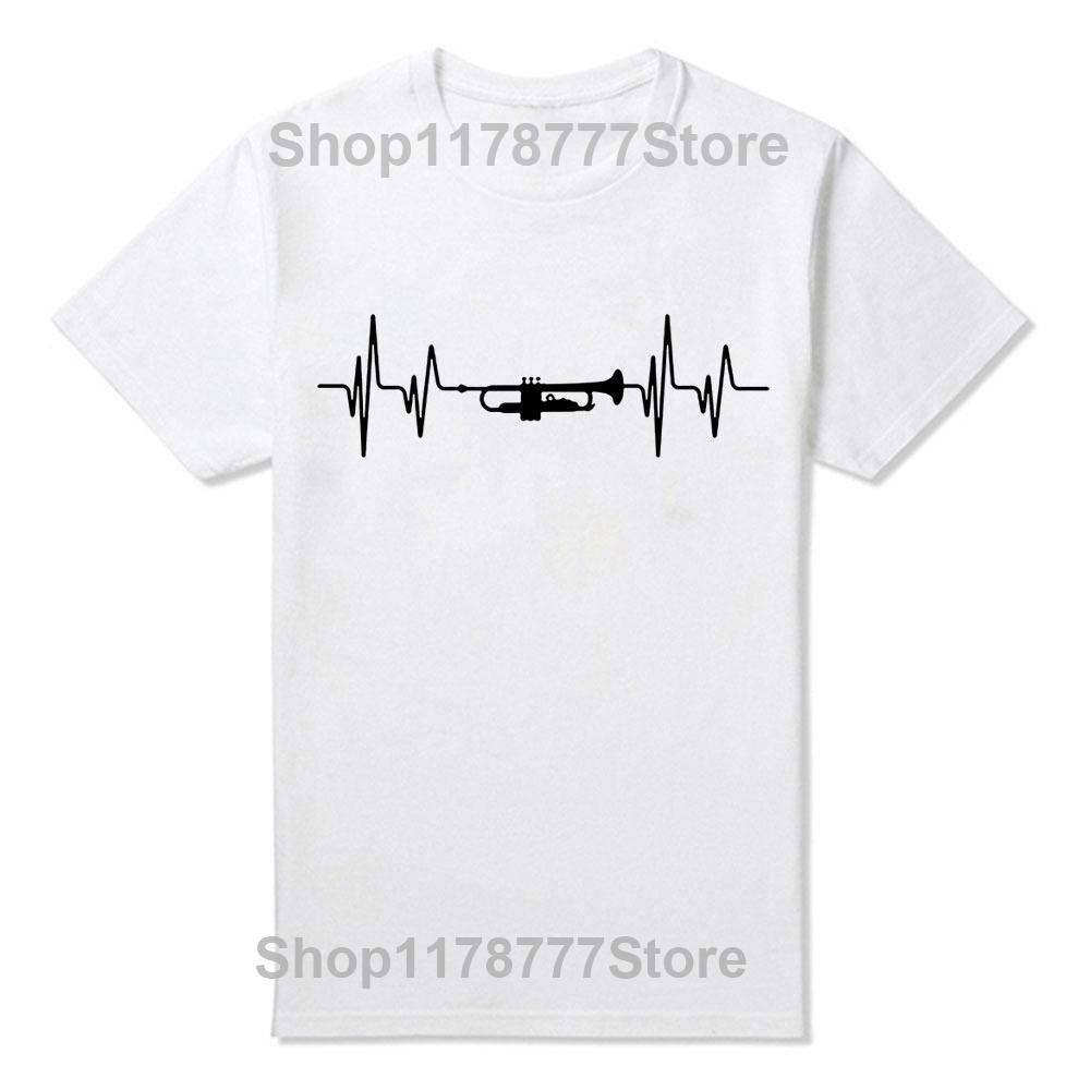 Summer Fashion Love Trumpet T Shirt Men Short Sleeve Cotton Oneck Heartbeat Tshirt Mans Music Tshirt S