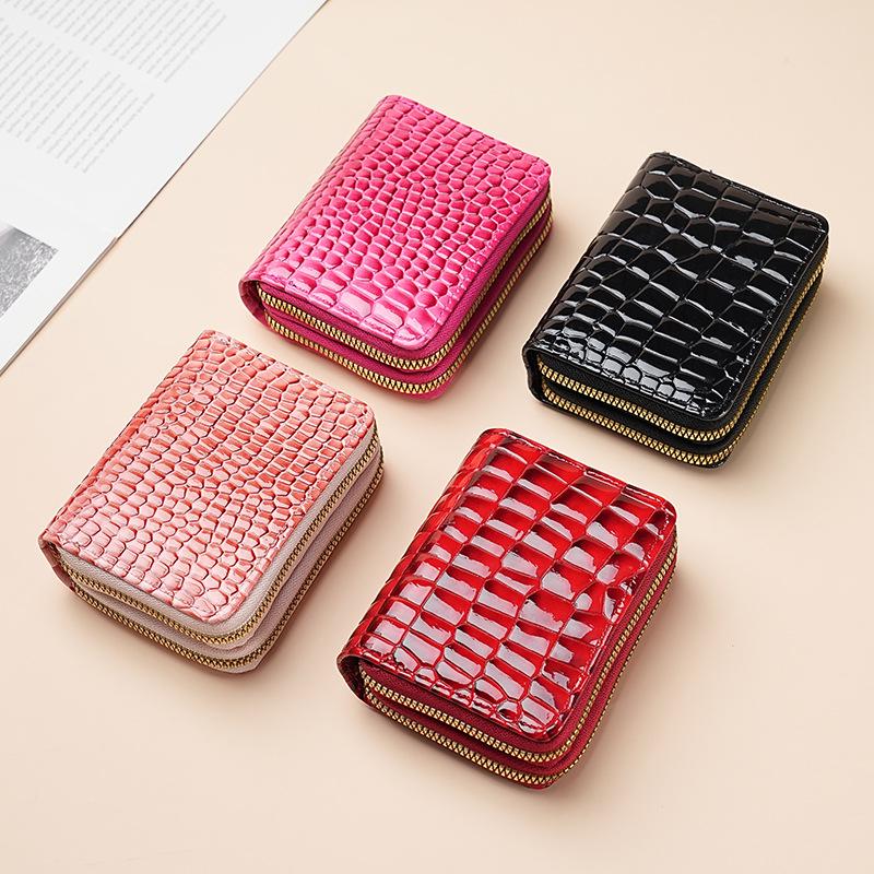 Women's Crocodile Pattern Accordion Zipper Card Holder & Coin Purse - Multi-Card Slots, Large Capacity