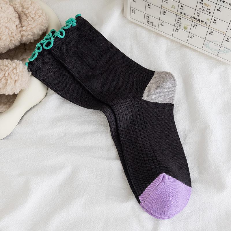 

Color Edge Socks Pure Cotton Small Fresh Fungus Edge Stacking Socks Color Matching Dopamine Cotton Boneless Medium Tube Socks One size fits all