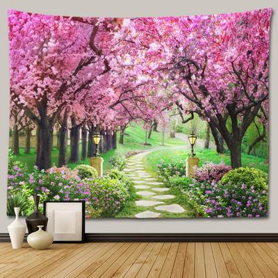 Cherry Blossom Decorative Wall Tapestry Home Decor Bedroom Landscape Large Fabric   Hanging Decoration  Murals