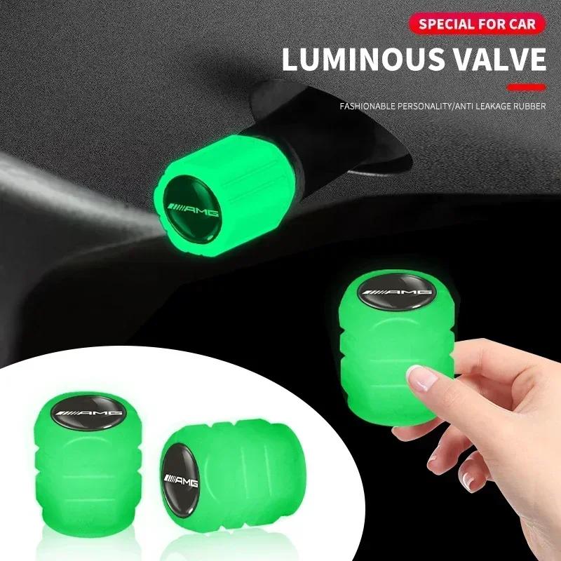 4PCS Car Luminous Valve Caps Waterproof Dustproof Tyre Hub Cover Decor For Mercedes Benz AMG GLE GLC W205 W206 x11 W203 W204 W210