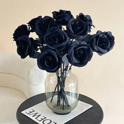 5 Stück 51cm Seide Schwarze Rose Künstliche Blume Kopf Bouquet Zuhause Wohnzimmer Hochzeit Weihnachtsdekoration Neujahrsdekoration