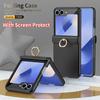 Custodia protettiva con anello kickstand e cerniera in PC, effetto pelle, per Samsung Galaxy Z Flip 8 7 FE 6 5 con Pellicola Protettiva Schermo in Vetro Temperato