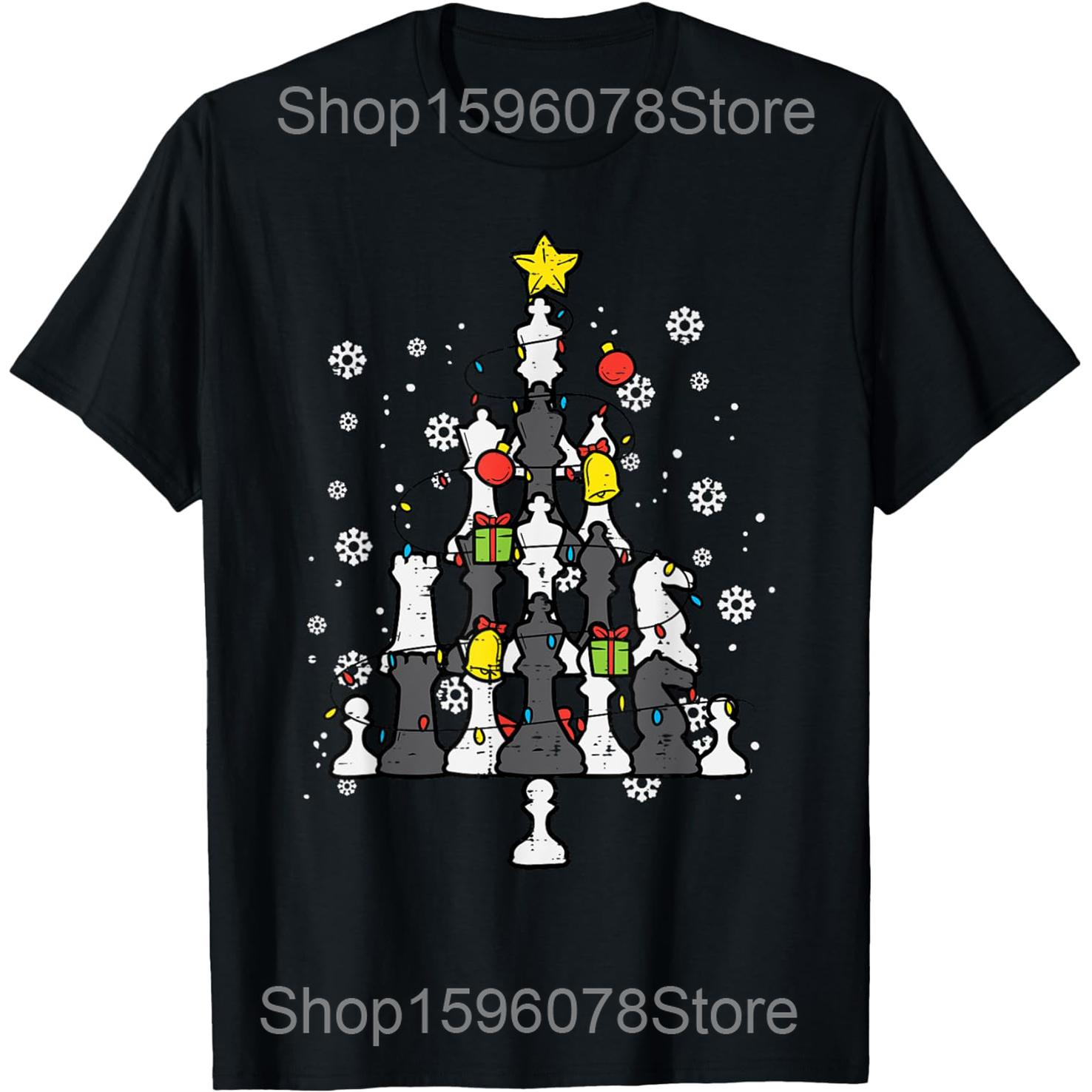 Chess Christmas Tree Xmas Chess Player T Shirts Men Women Cotton Humor Streetwear Tee Shirt Short Sleeve Unisex Loose Clothing S