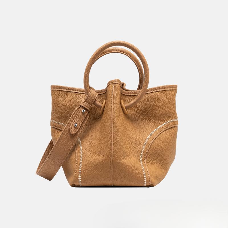 New Niche Commuter Food Basket Bag for Women New Tote Bag Soft Leather Lazy Style One-shoulder Crossbody Bag