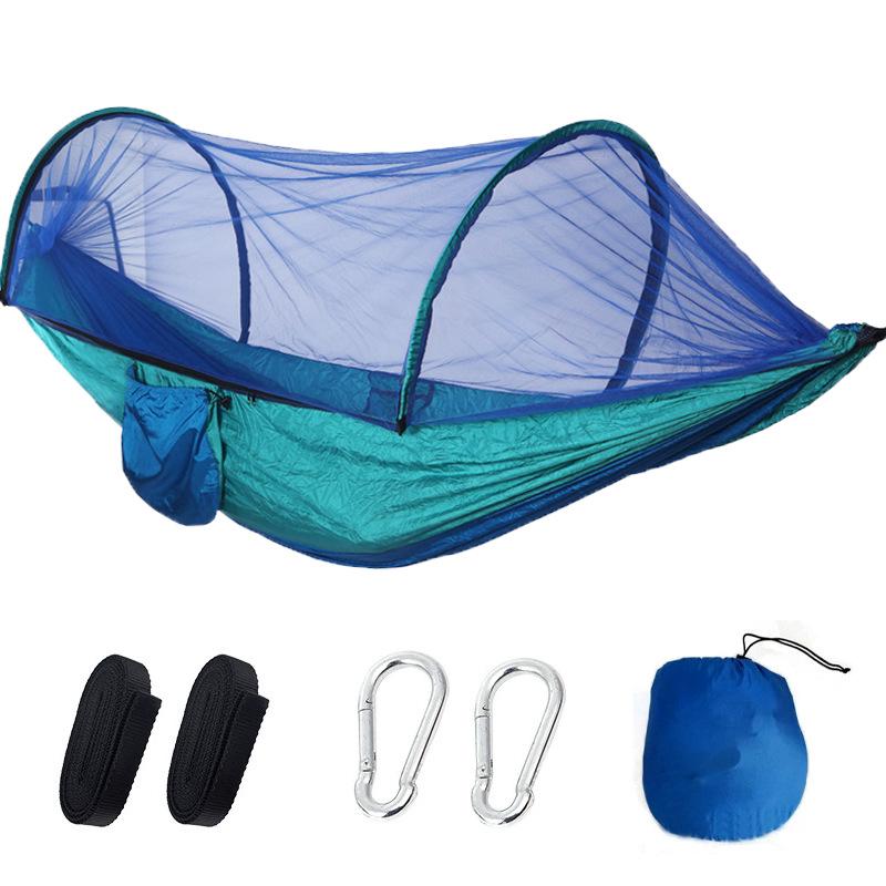 Anti-Roll Over Outdoor Camping Hammock with Mosquito Net & Automatic Spreader Bar