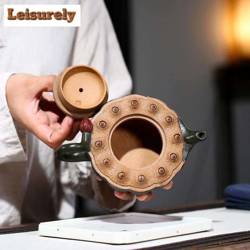 350ml Ancient Yixing Purple Clay Teapots Handmade Frog Lotus Seed Pot Raw Ore Section Mud Kettle With Strainer Zisha Tea Set Tea
