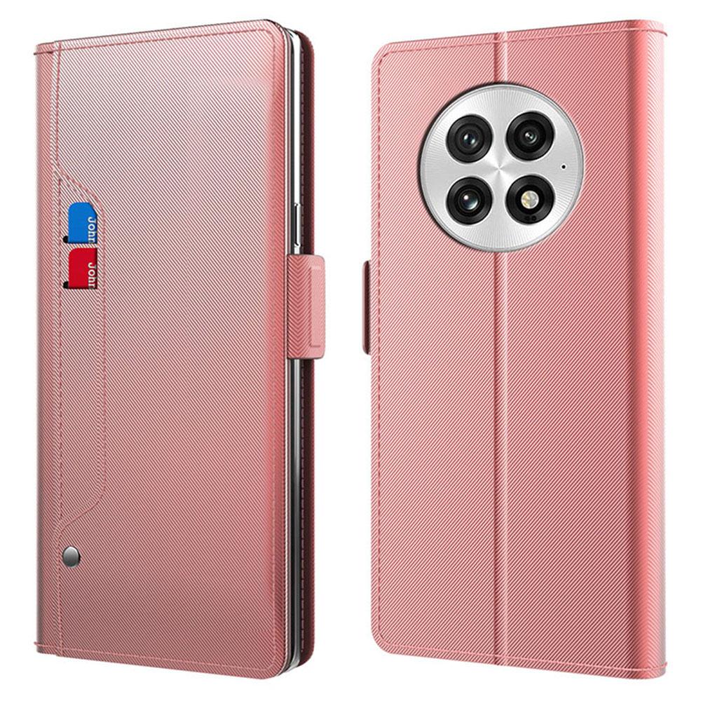 

Для OnePlus 13 Чехол-подставка PU Кожаный чехол для телефона Держатель для карт Зеркало Rose Gold