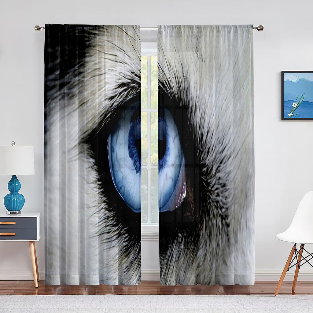 Wolf Sheer Voile Curtain Ice Fire Wolves Look At Each Other Window Tulle Curtains for Living Room Bedroom Kitchen Decor Drapes