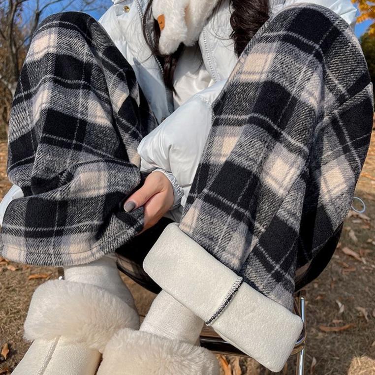 

Флисовые винтажные твидовые клетчатые мужские брюки в американском стиле, свободные прямые широкие повседневные брюки, модная брендовая уличная одежда в стиле панк-рок XL чёрный