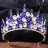 DIEZI Baroque Sweet Blue Crystal Crown Bride Tiara For Women Wedding Elegant Princess Headpiece Hair Zircon Punk Accessories