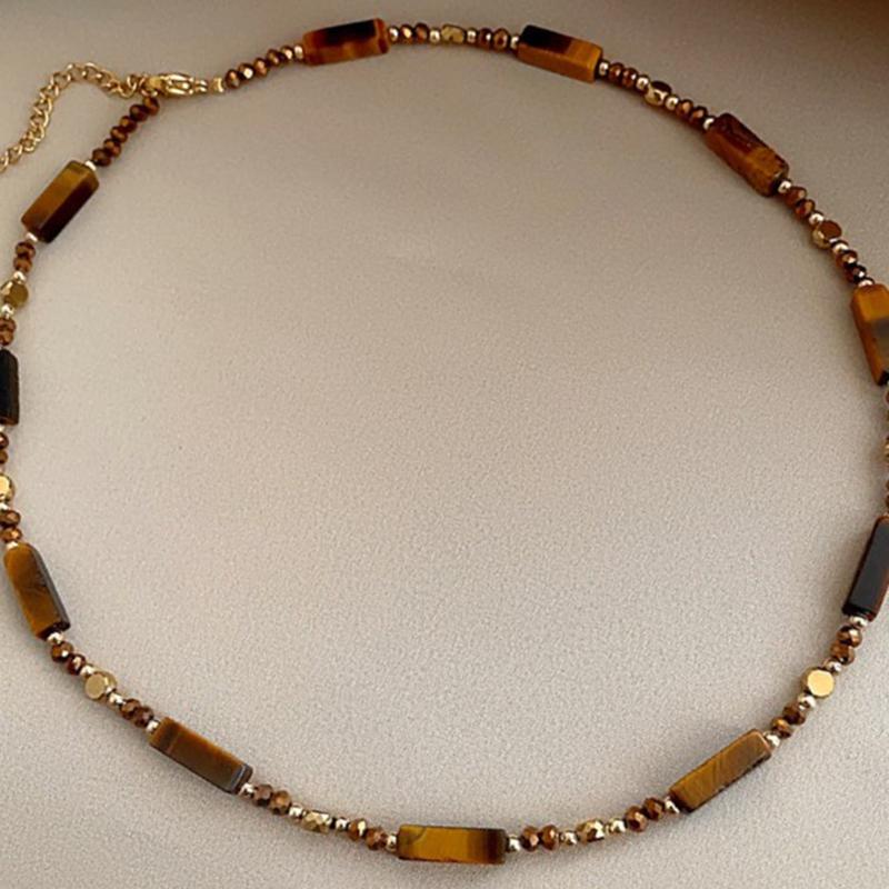 1/2Pcs Retro Temperament Layered Tiger Eye Stone Pendant Necklace For Women Girls Light Luxury Sweater Chain Jewelry Gifts