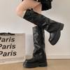 Platform Thick Sole Women Knight High Boots Fashion Belt Buckle Shoes Winter Punk Style Women's Slim Pipe Long Booties
