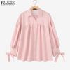 ZANZEA Women Turn Down Collar Loose Long Sleeve Stripe Blouse
