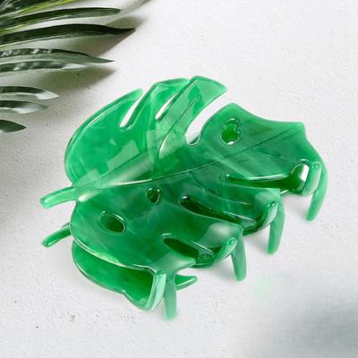 2pcs Hair Accessories Green Monstera Hair Clips,Cellulose Acetate Hair Clips,Small Claw Clips for Girl