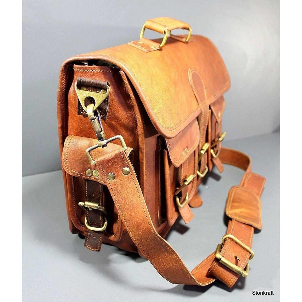 Bag Leather Vintage Laptop Messenger Shoulder Men's Genuine Men Brown Briefcase