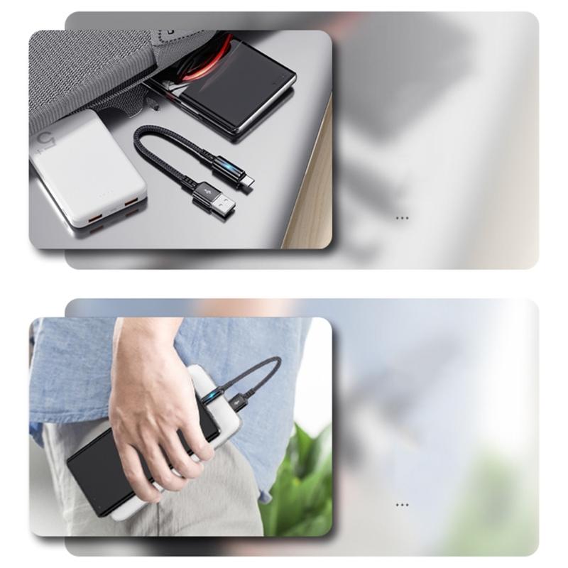 Compact USB C To USB A Charging&Data Cable 2.4A Charger Cord Wire 25cm Short Cord,Nylon and Aluminum Alloy Material