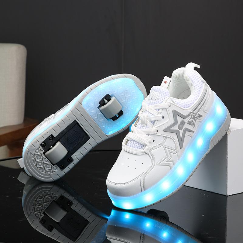 Children's Runaway Shoes Roller Skates with Lights Skates Retractable Boys Invisible Two Wheels
