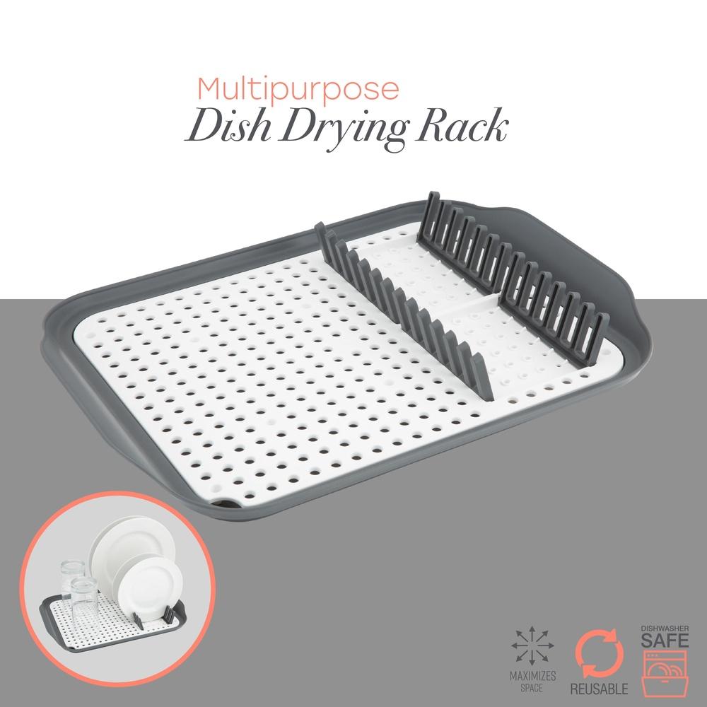 2 Tone Self Draining Dish Rack Slim Portable Kitchen Organizer Foldable Storage Rack Plates Cups Cutlery Space Saver