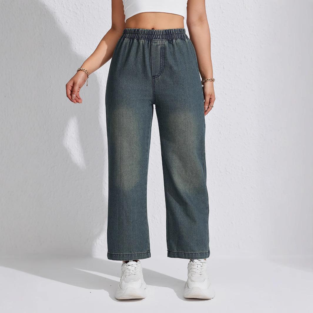 

Retro Loose Women s Pleated Wide-Leg Washed Long Jeans Extra Small синий