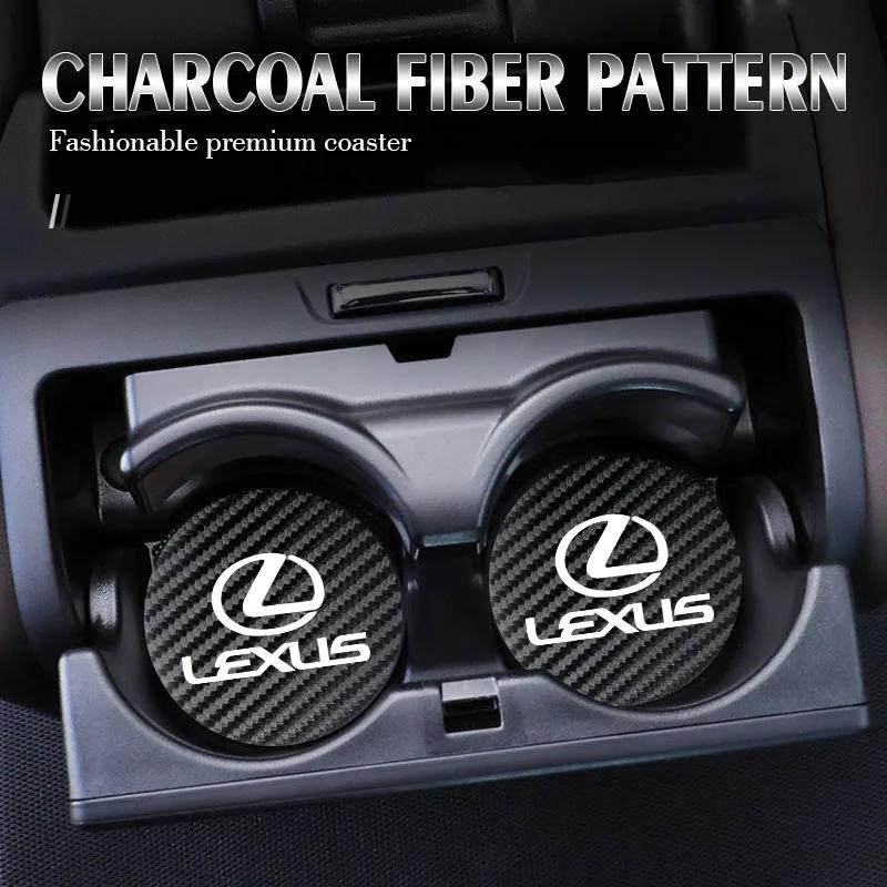 For Lexus IS250 LS460 RC200 LM300 RX450 LX NX350h LC UX CT RZ450e 2Pcs Car Leather Coaster Anti-skid Water Cup Mat Cushion AFG1