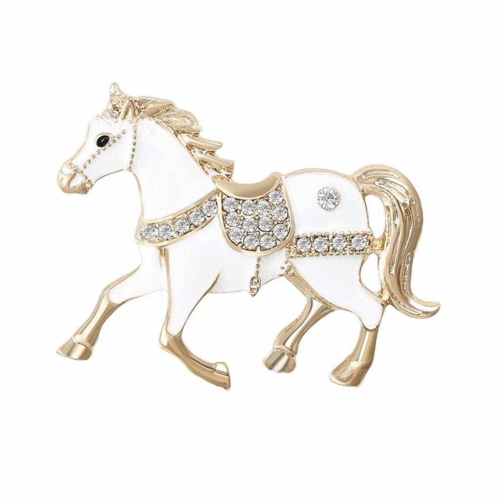 Retro Enamel Rhinestone Horse Brooch Luxury Animal Lapel Pins Zodiac Pin  Party Decoration