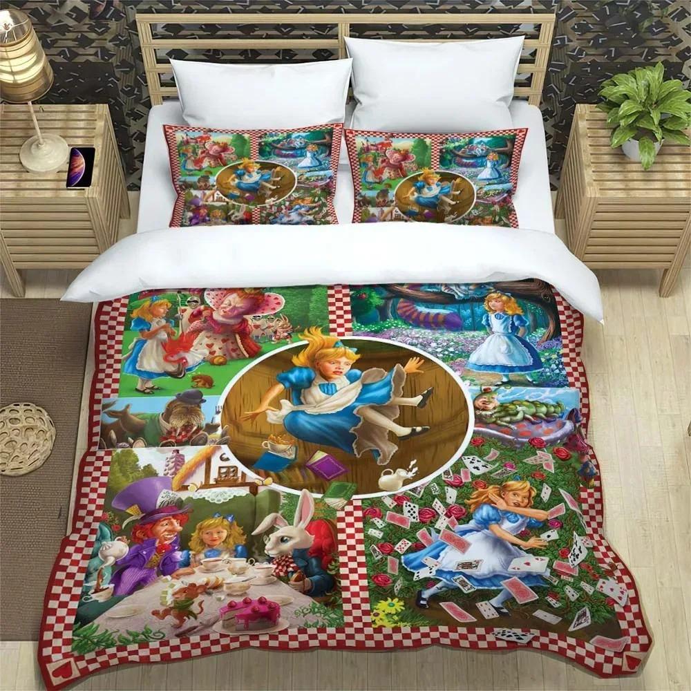 Alice In Wonderland Anime Bedding Set Printed Soft Bedding Set Duvet Cover Children Adult Birthday Gift