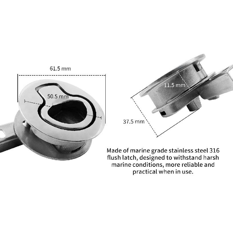 Boat 316 Stainless Steel 2 Flush Pull Slam Latch For Boat Marine Deck Hatch Door Turning Lock Marine Hardware 62mm