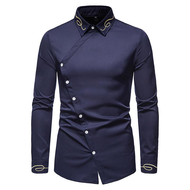 Heren overhemd met lange mouwen geborduurd knoop trouwfeest gentleman casual overhemd