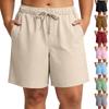 Damen Plus Size Farbige High Waist Shorts mit Kordelzug und elastischem Bund mit Taschen - Lässige Sommer Shorts