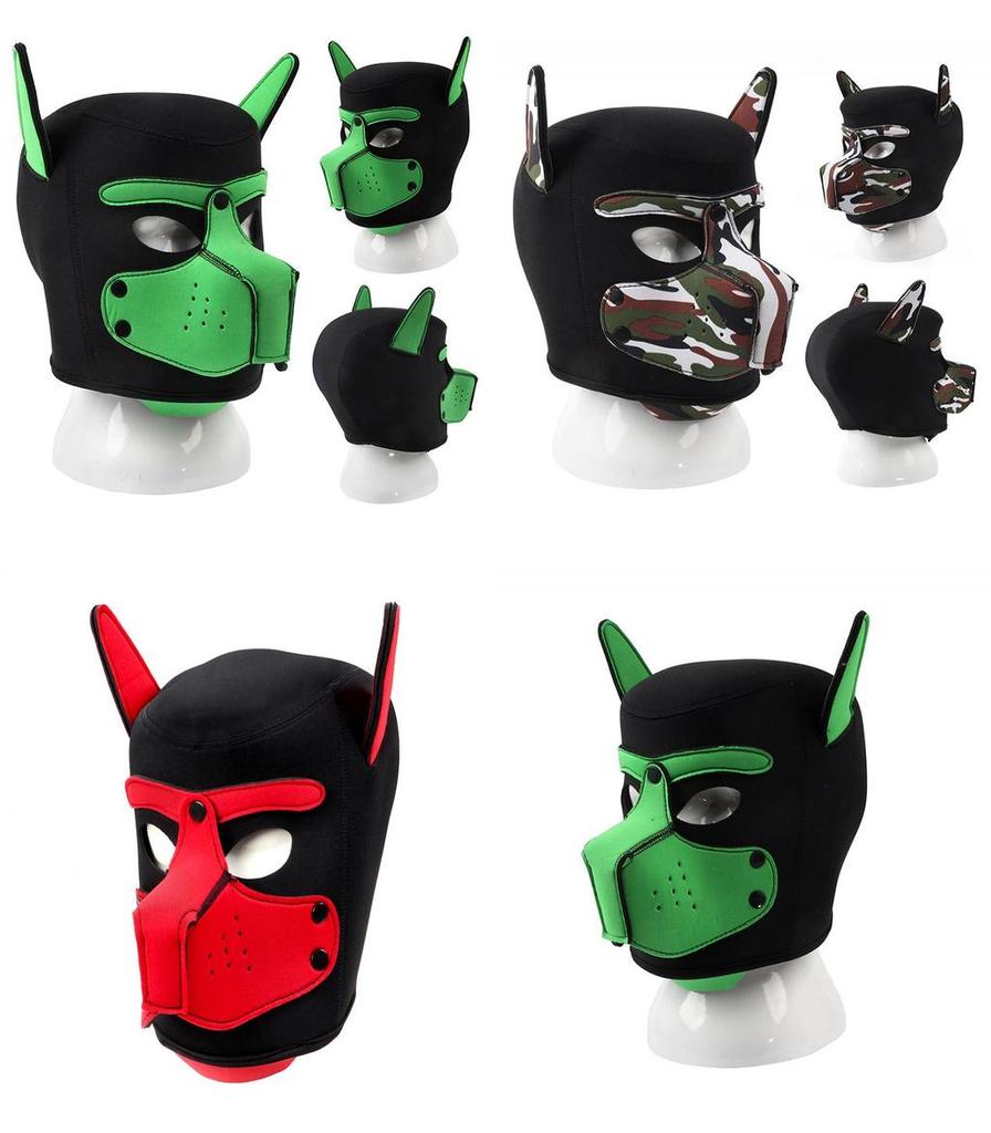 Gelişmiş Rol Oyunu Deneyimleri İçin Yeni Yetişkin Fetiş Köpek Başlı Maske Kostümü Siyah ve Renkli Varyantlarda