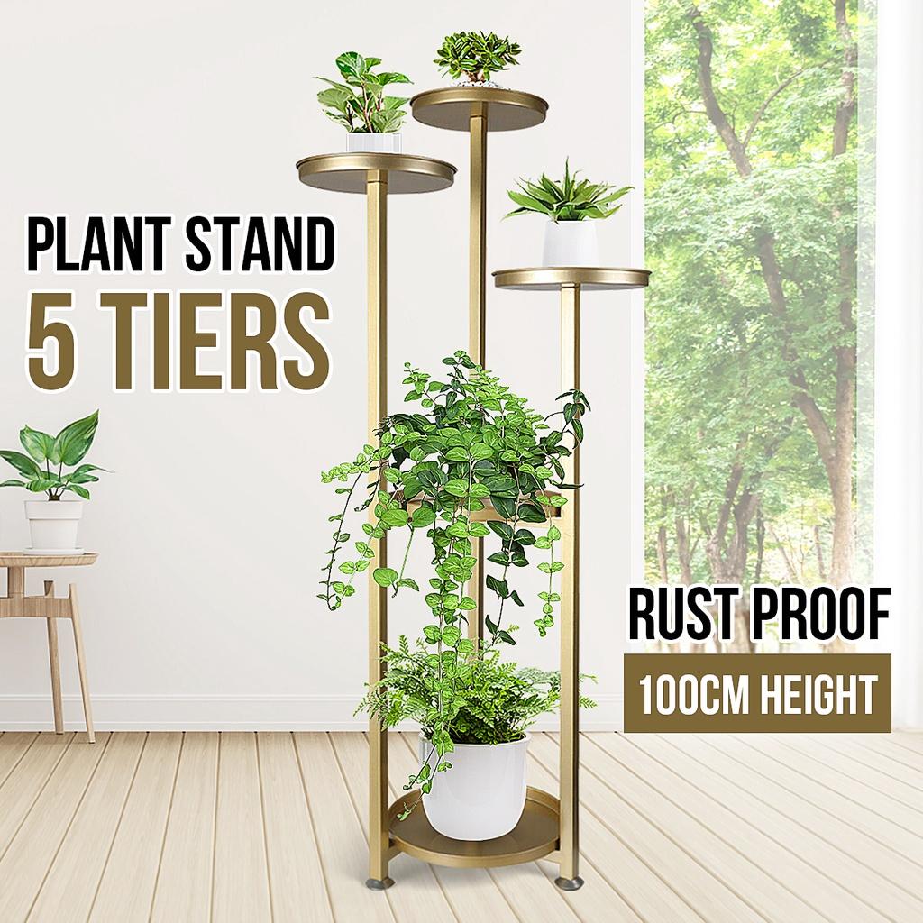 White/Black/Gold 5 Layer Outdoor Indoor Balcony Ladder Pot Plant Rack Flower Pot Plant Stand Plant Garden Rack Steel Shelf