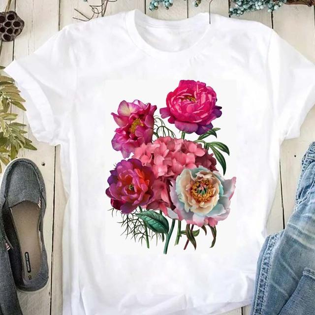 Piękne T-shirty damskie z nadrukiem kwiatowym, codzienne, oddychające, miękkie, z krótkim rękawem, luźne, wygodne, ubrania uliczne dla kobiet, różowy T-sh