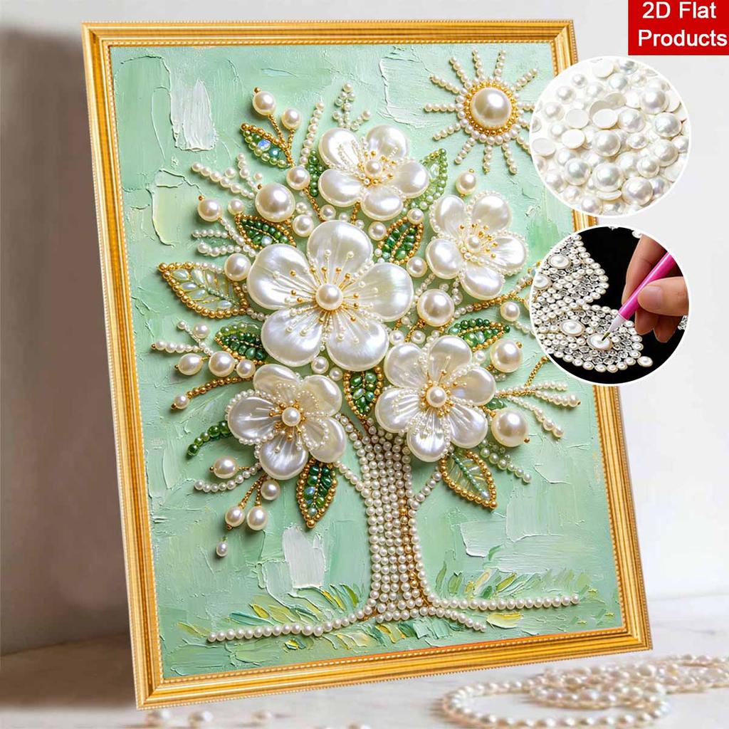 Frameless Pearl Painting Kit Floral Tree Pattern DIY 3D Bead Art Canvas Relaxing Handmade Craft for Adults Home Decor