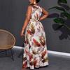 YYFS Women's Fashion Summer Spring Feather Print Sleeveless O-Neck High Waist Casual Dresses