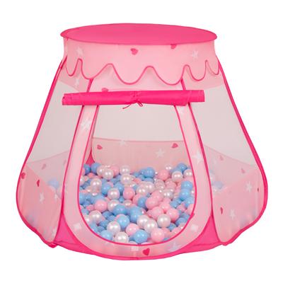 Selonis Play Tent 105x90cm/100 Balls Castle House Pop Up Ballpit Plastic Balls for Kids, Pink:babyblue-powder Pink-pearl