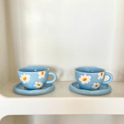 Super Cute Egg Flower Hand-painted Ceramic Coffee Cup and Saucer Set, High-value Latte Latte Flower Cup, Water Cup with Tray.