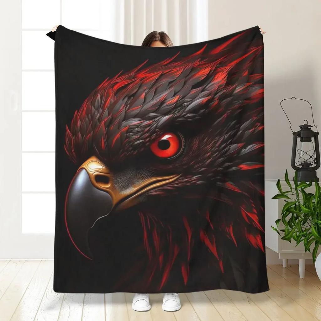 Bloodred Eagle Print Flannel Throw Blanket Machine Washable Soft Allseason Throw For Home Office Bedroom Couch 60X80