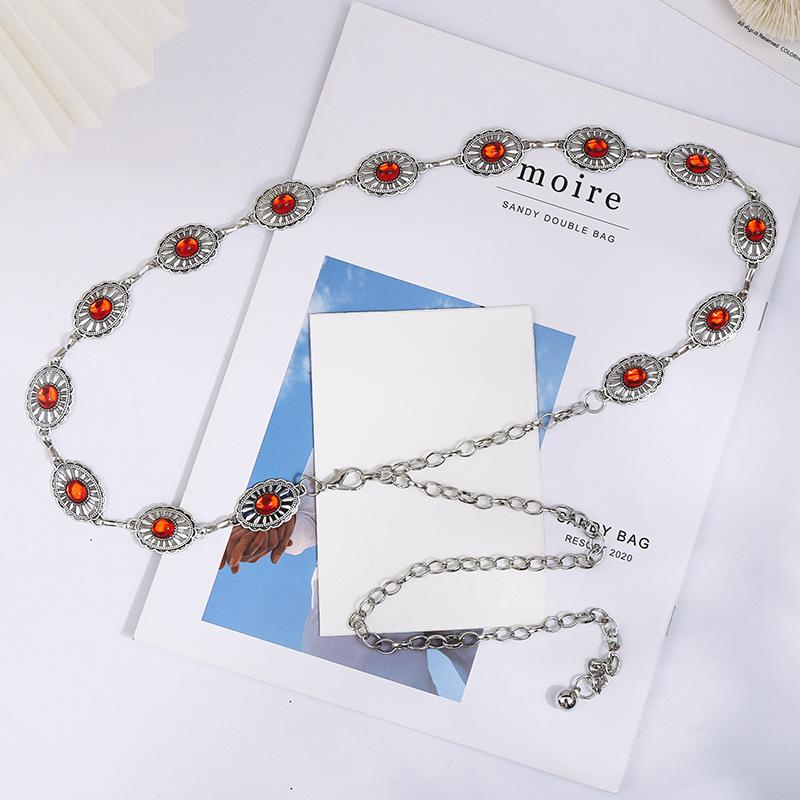 Songhua Stone Inlaid Silver Women'S Chain Ethnic Style Waist Chain Women'S Decorative Fine Belt Women'S Dress